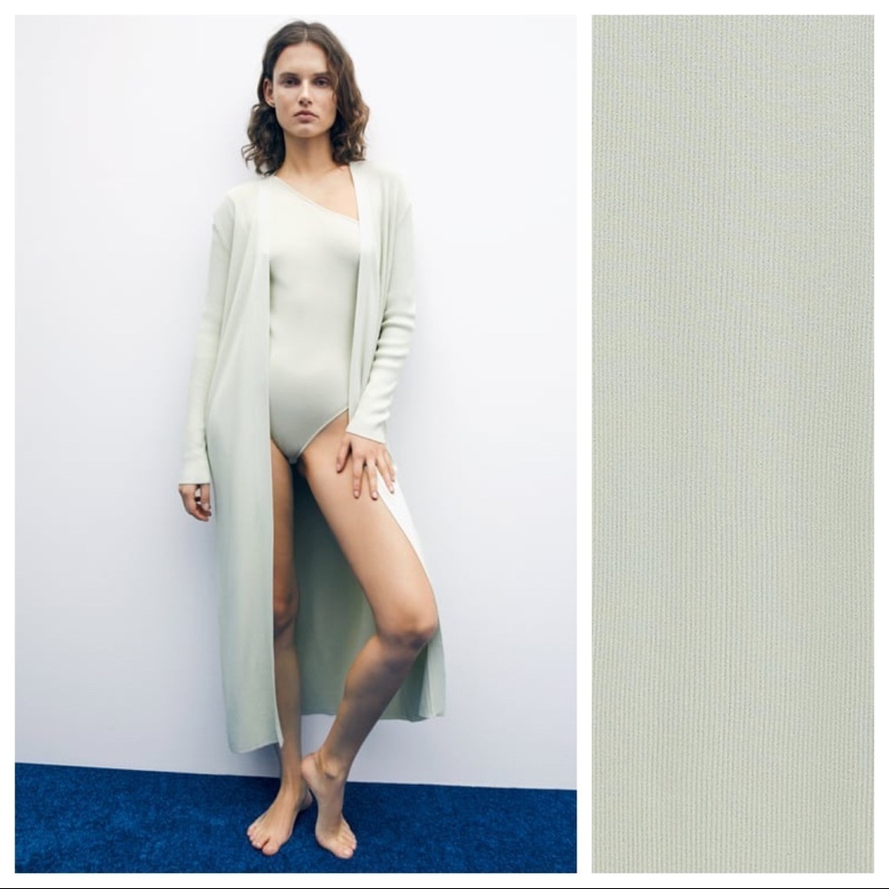 Nwt. Zara Light Green Long Knit Cardigan. Size L.